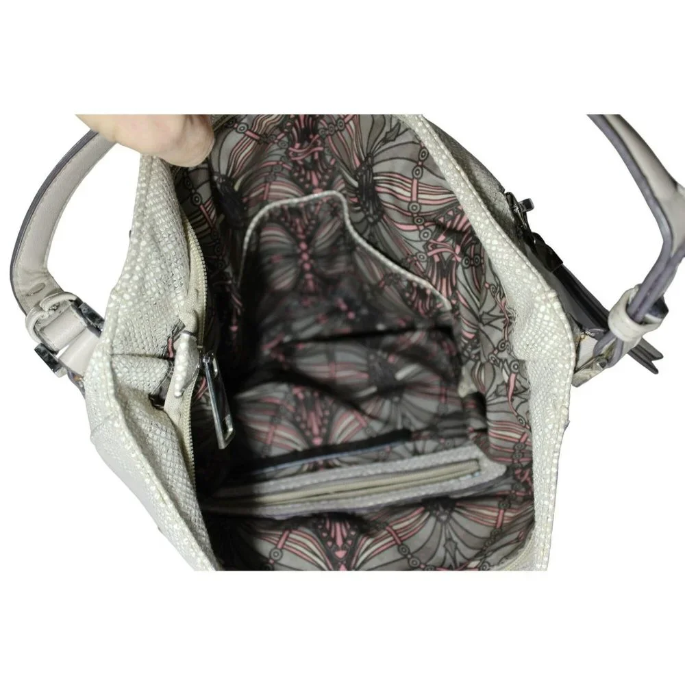 Sondra Roberts Squared Faux Snakeskin‎ Gray Hobo Handbag Purse